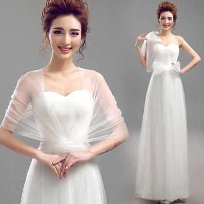 Large Size Custom White Shawl Bridesmaid Dresses Long Prom Dresses