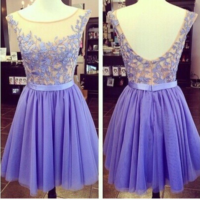 Fashion Simple A Line Back Open Prom Dresses, Short Knee Dance Dress Handmade Applique Round Neck Short Knee,length Graduation Prom Sleeveless Dress