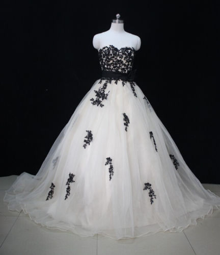 Champagne Black Wedding Dress