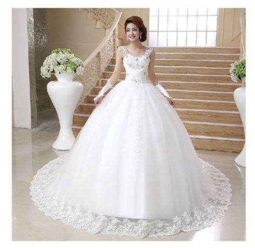 A-Line Clic White Wedding Dress Hand-beaded Bridal Gown Lace ...