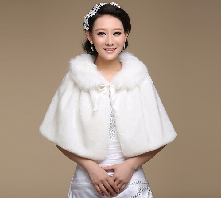 New White Ivory Faux Fur Bridal Wedding Jacket Wrap Shrug Bolero Coat ...