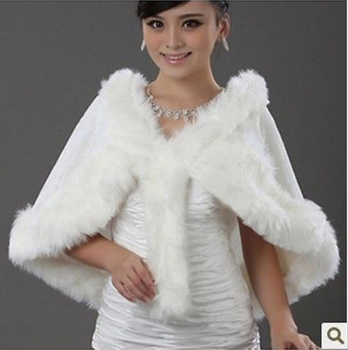 HOT Ivory Plush Faux Fur Bridal Wedding Jacket Cape Wrap Shrug ...