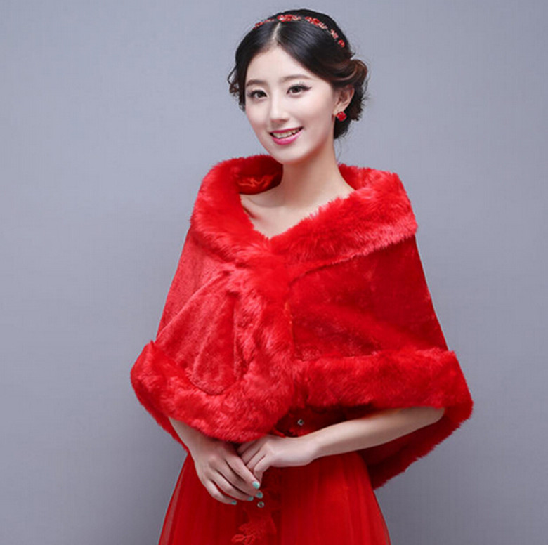 Red Faux Fur Shawl