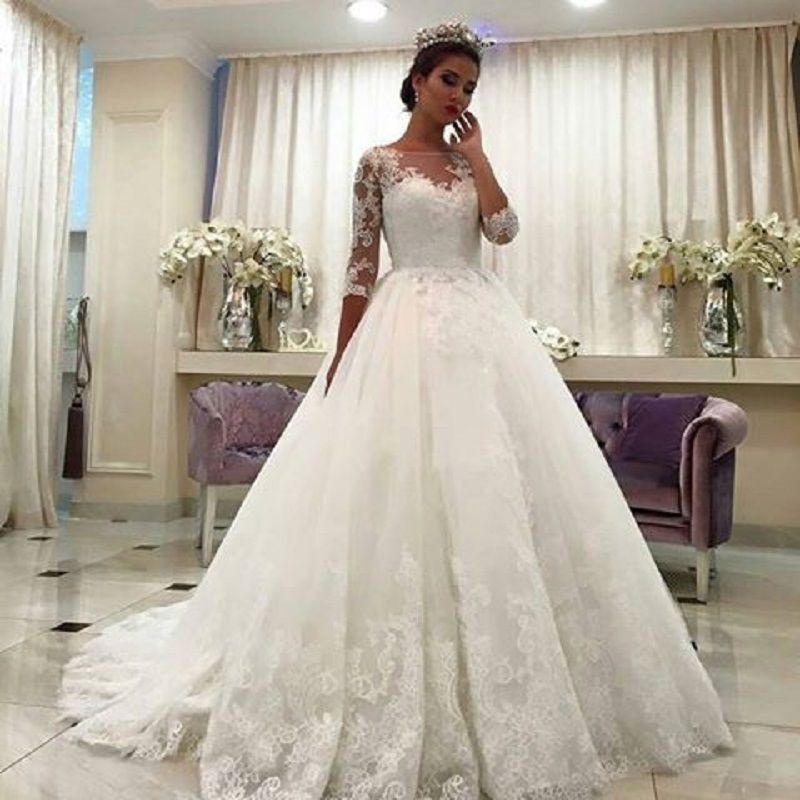 3 4 Sleeve White Lace Dress