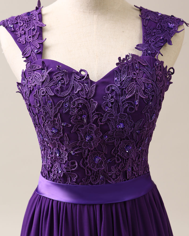Cadbury Purple Chiffon Prom Party Bridesmaid Dress Sleeveless Dress ...
