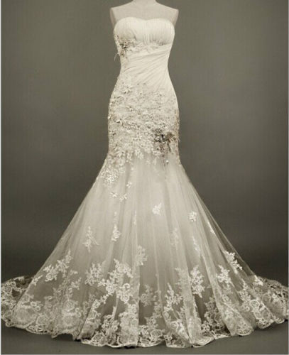 Classic White Mermaid Lace Wedding Dress Boho Dress Bra Wedding Dress ...